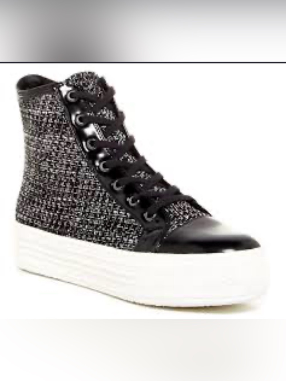 J Slides black tweed high-top sneakers white platform patent trim size 8 fun BTS